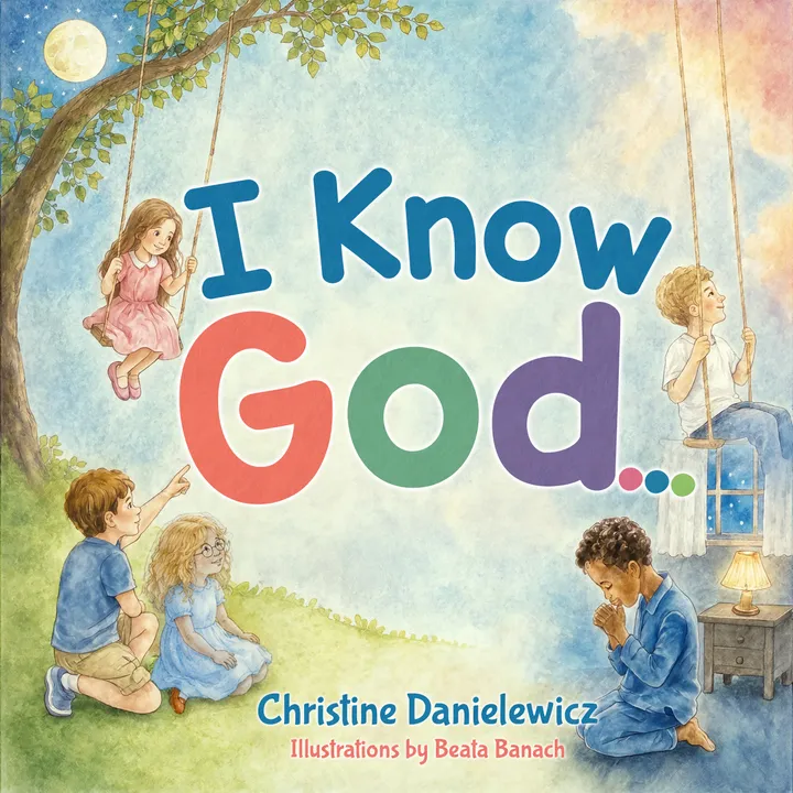 Cover of I Know God… — a child in a blue dress in a sunlit meadow